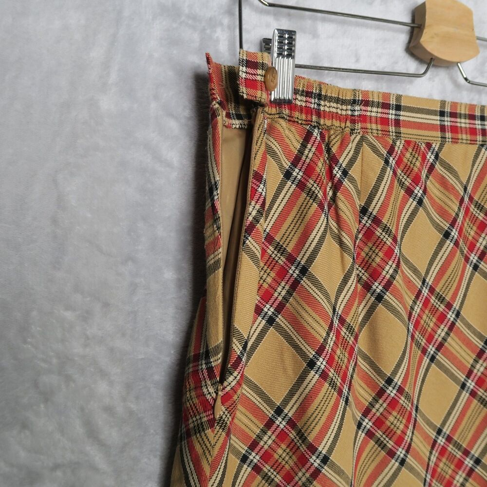 SAG HARBOR Tan Plaid Tea Length Skirt Size 14 Lined Academia Preppy - Picture 8 of 12